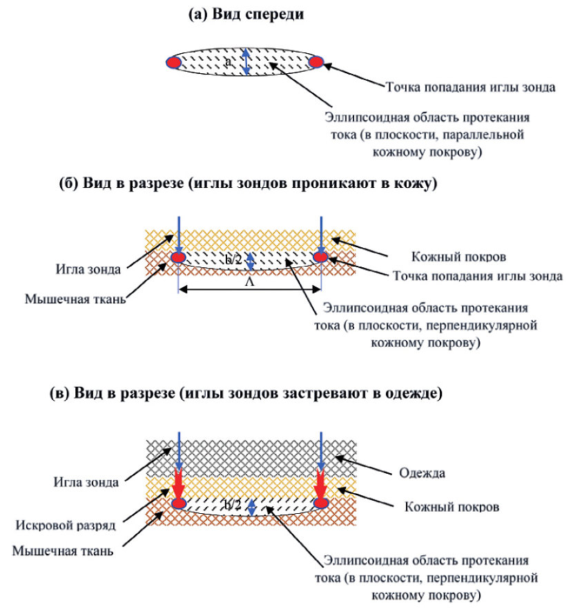 Рис. 1. Область протекания тока при воздействии ДЭШУ